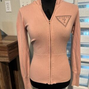 Iconic 2000s Guess Blush Pink Zip-Up Fitted Sweater